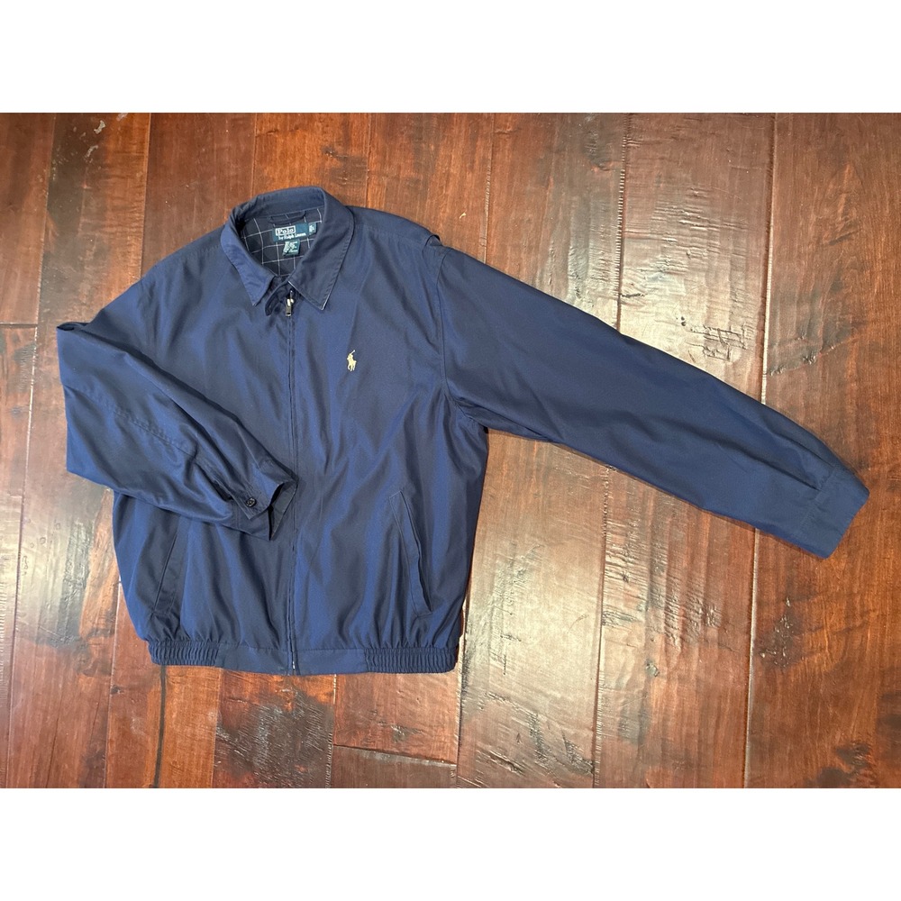 Vintage Polo Ralph Lauren H05 Harrington Jacket Mens L Blue Plaid Windbreaker